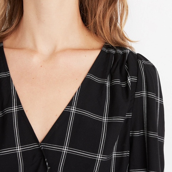 Madewell Black Windowpane Long Sleeve Wrap Blouse Size XS Excellent Condition - Picture 3 of 7